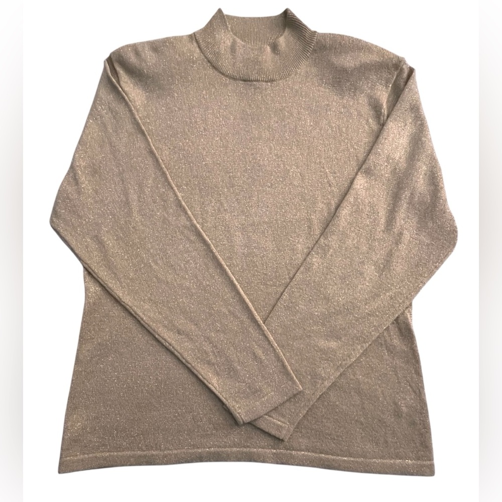 Yarnworks Vintage Gold Metallic Fine Gauge Mock Neck Sweater, Size L